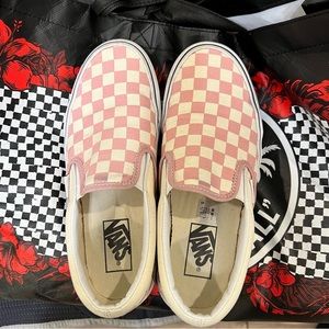 Vans Pink Checkerboard slip ons